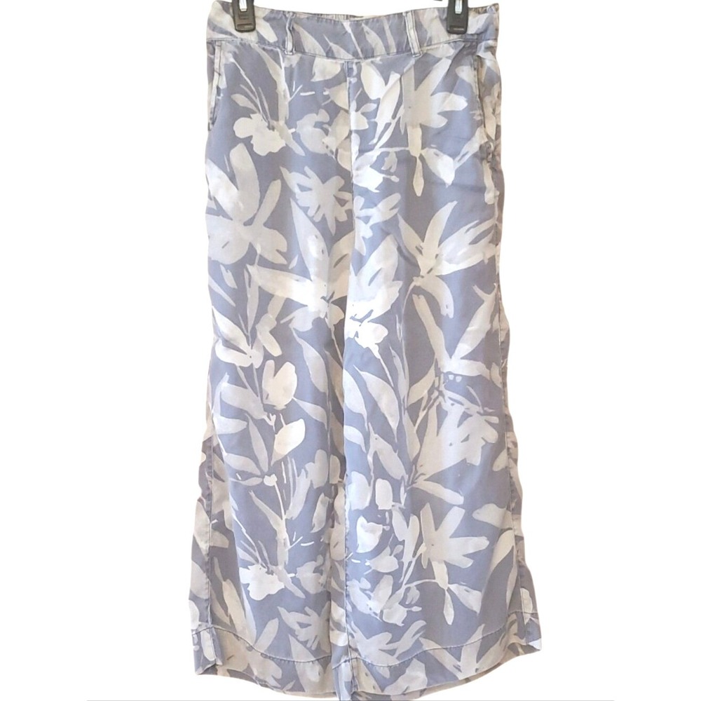 Cynthia Rowley Grey & Beige Floral Lyocell Wide-Leg Flowy‎ Boho Pants Size Large